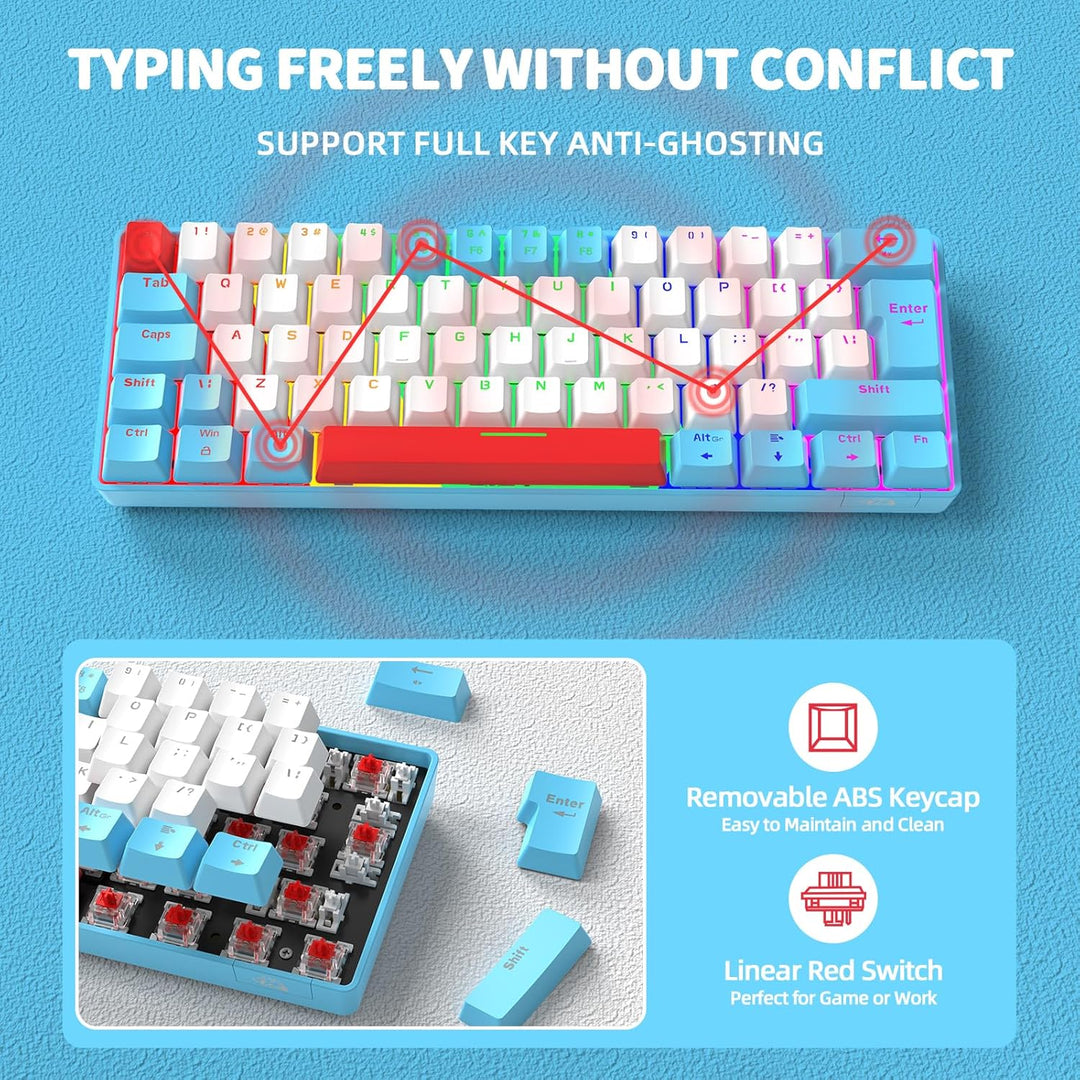 Mini 60% Gaming-Tastatur Kabelgebundene mechanische Keyboard, Kompakte Tragbare 62 Tasten, UK-Layout