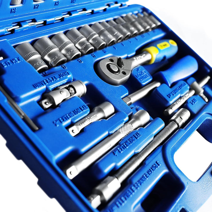S&amp;R Steckschlüsselsatz 46-teilig 1/4" Ratschenkasten aus CHROM-VANADIUM STAHL Bit-Einsatz mit LOCK-D