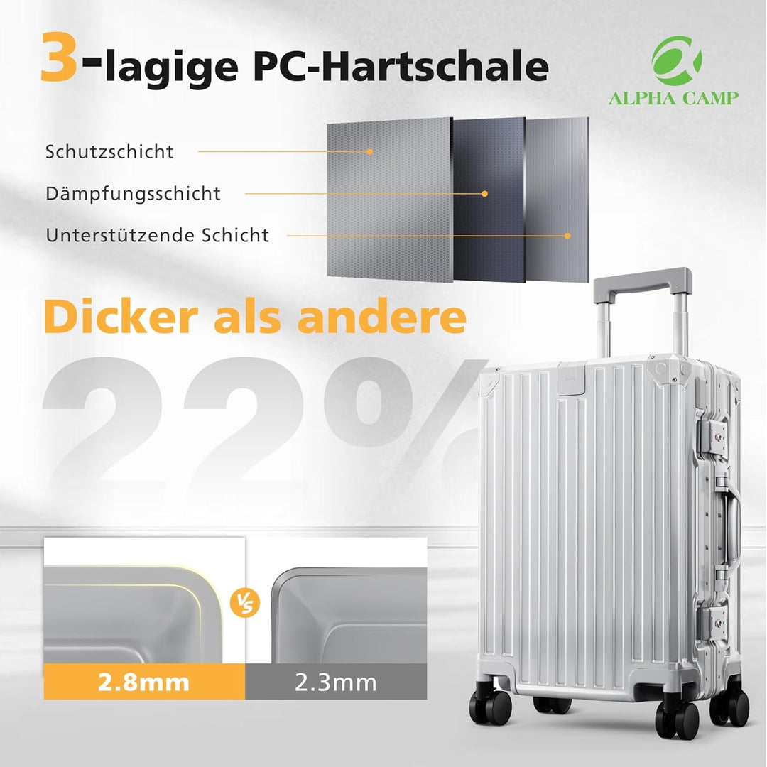 ALPHA CAMP Handgepäck Koffer 37x22x55,5cm Reisekoffer M Leicht TSA Schloss Hartschalenkoffer mit Rol