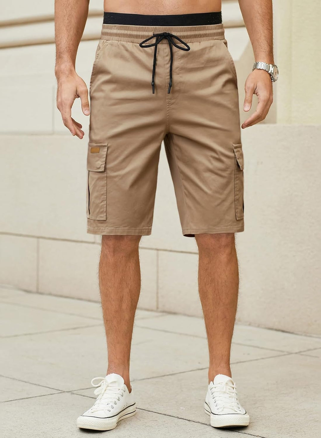 JMIERR Kurze Hosen Herren Baumwolle Cargo Shorts Herren Sommer Freizeithose mit Taschen XL Khaki, XL