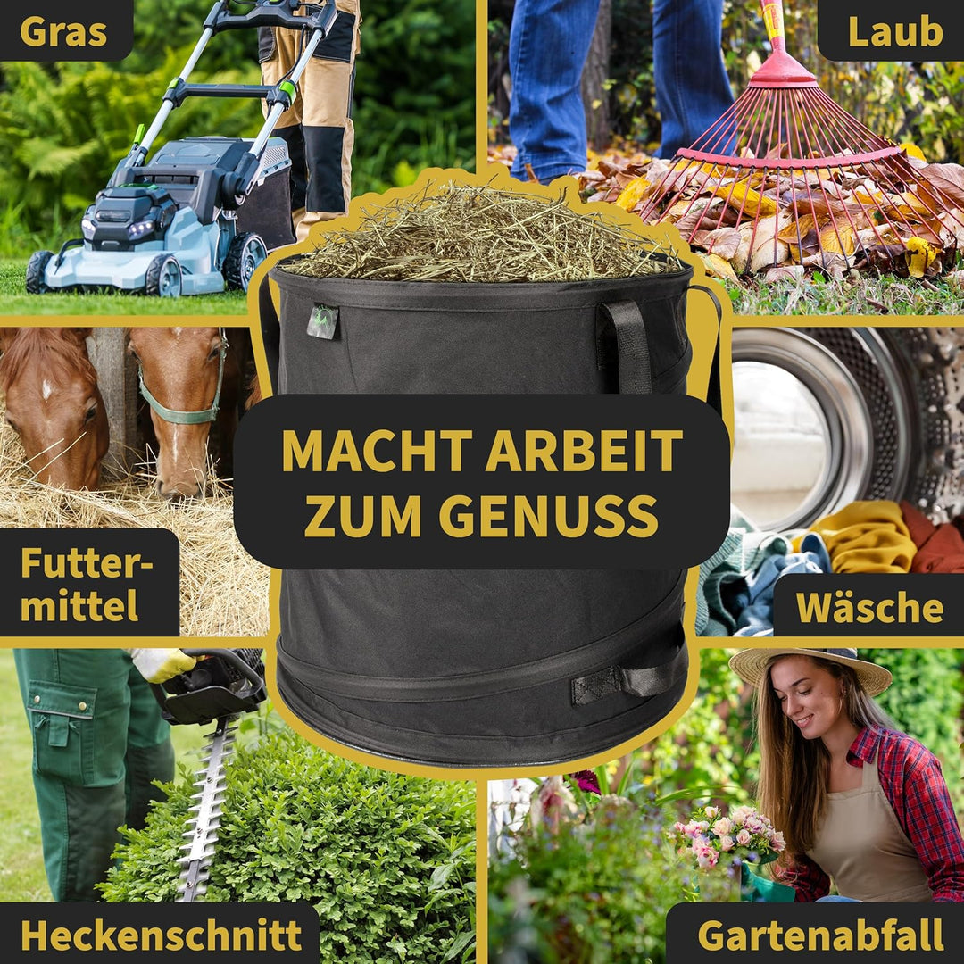 TTL Garden BLACK SUPERIOR 3x 85L Pop Up Gartensack - DOPPELTER BODEN 260gsm extra stabil 600D Oxford