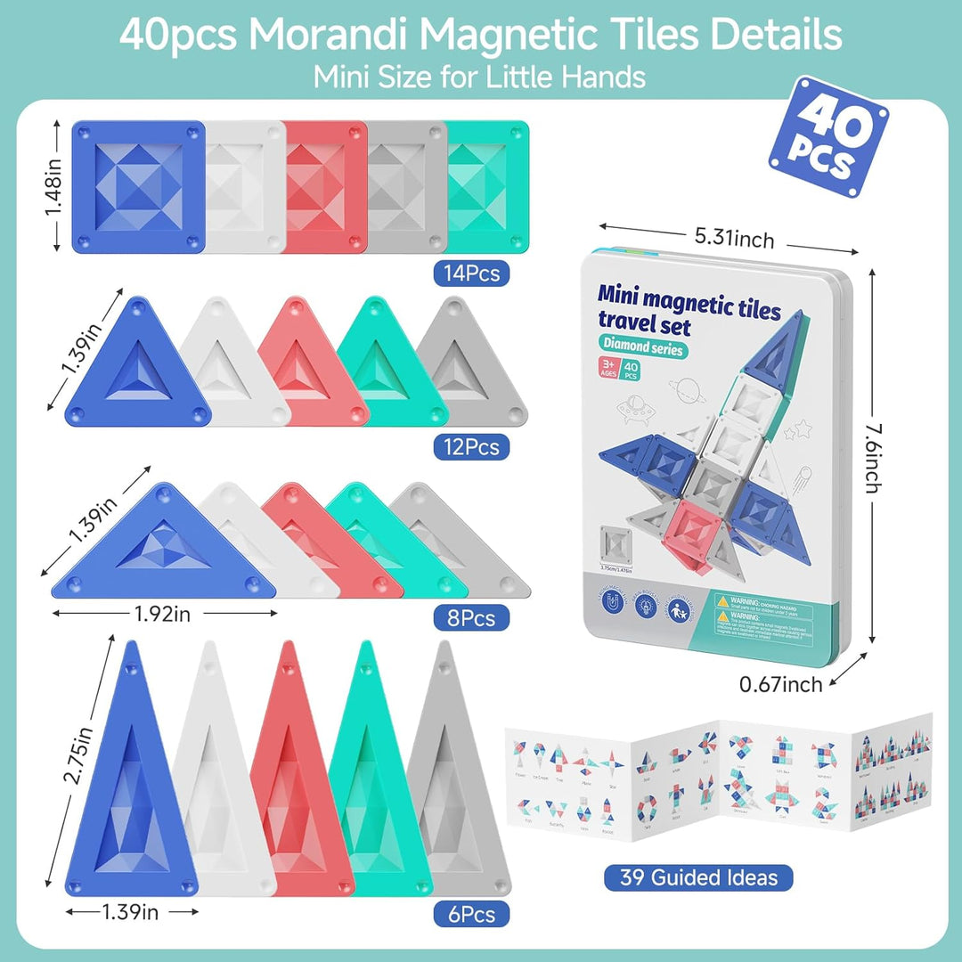Magnetische Bausteine Reisespielzeug ab 3 Jahre 40pcs Montessori Magnetbausteine Lernspielzeug mit t