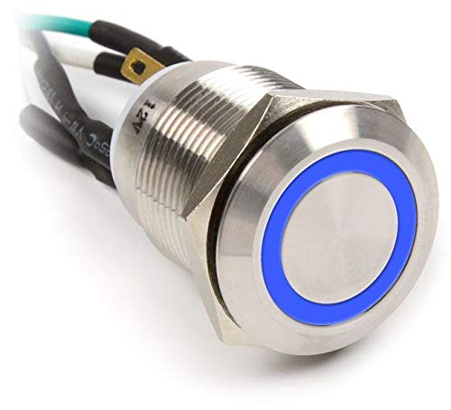 Compatible Vandalismustaster 19mm, IP67, Blaue LED - Silber