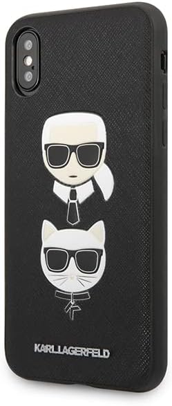 KARL LAGERFELD Saffiano Karl & Choupette Heads - iPhone XS/X Hülle (Schwarz)