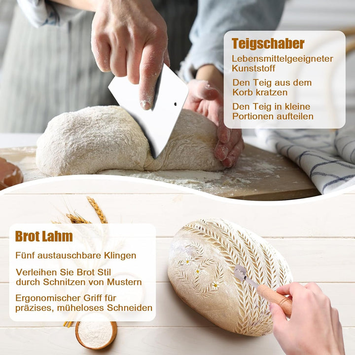 Gärkörbchen Oval 28 cm für 700g Teig, Gärkorb Rattan Set Sauerteig mit Leinentuch & Gärfolie Backen,