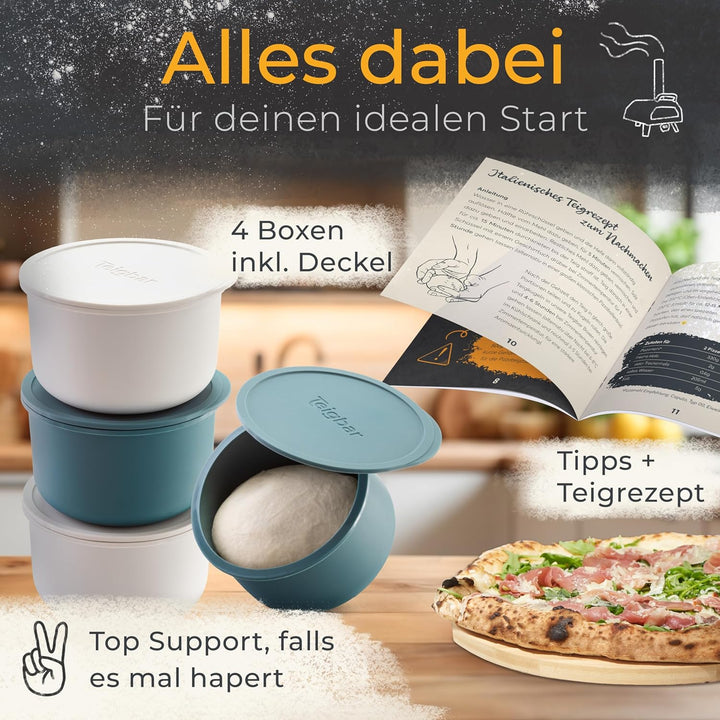 Teigbar« Pizzaballenbox mit Deckel, 4er Set - platzsparende Teigbox aus löse-leichtem Silikon - bis