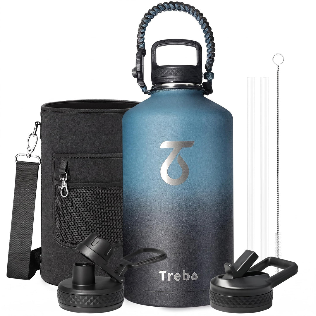 Trebo 1.5 l Wasserflasche isoliert mit Paracord-Griff, 3.6 l Edelstahl-Sport-grosser Krug, lebensmit
