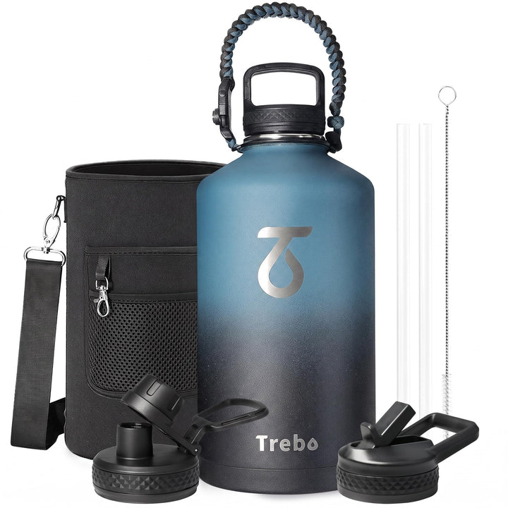 Trebo 1.5 l Wasserflasche isoliert mit Paracord-Griff, 3.6 l Edelstahl-Sport-grosser Krug, lebensmit