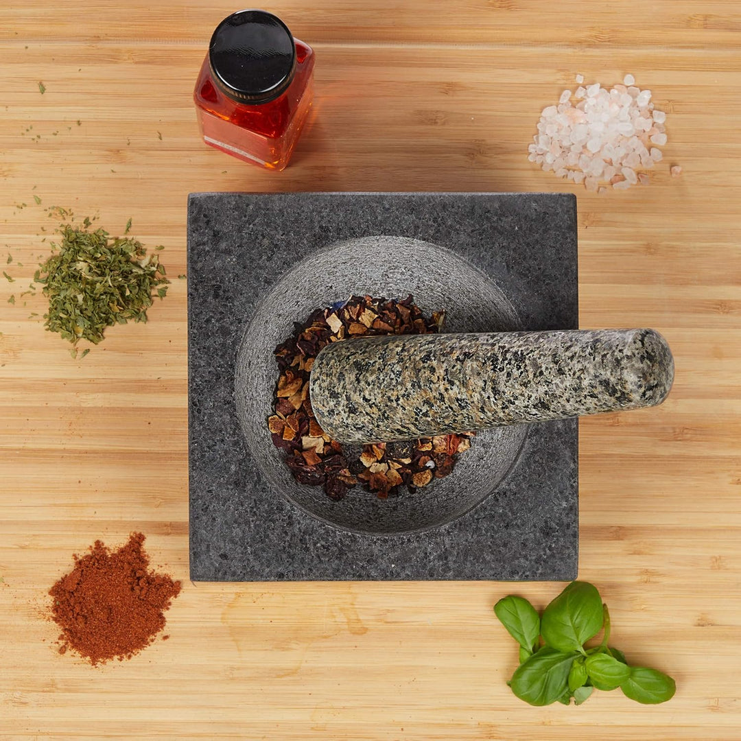 Relaxdays Mörser mit Stössel, Granit, poliert, für Gewürze & Kräuter, 500 ml, Steinmörser BxT: 14,5