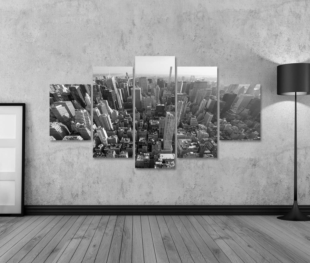 islandburner Bild auf Leinwand New York City Manhattan Skyline Schwarz Weiss Luftbild Bilder Wandbil