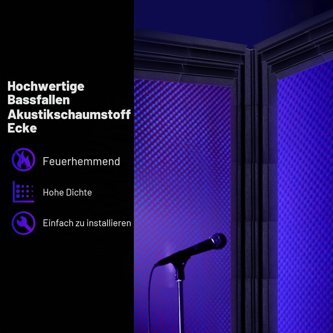 JAMELO 8erPack Bassfallen AkustikschaumEcken, 20,3 x 20,3 x 30,5 cm, schwarze Bassfallen EckstudioSc