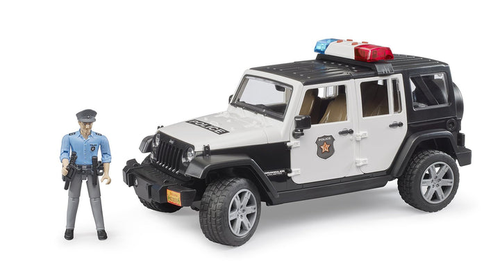 bruder 02526 - Jeep Wrangler Unlimited Rubicon Polizei Fahrzeug mit Polizist & Ausstattung, Light &