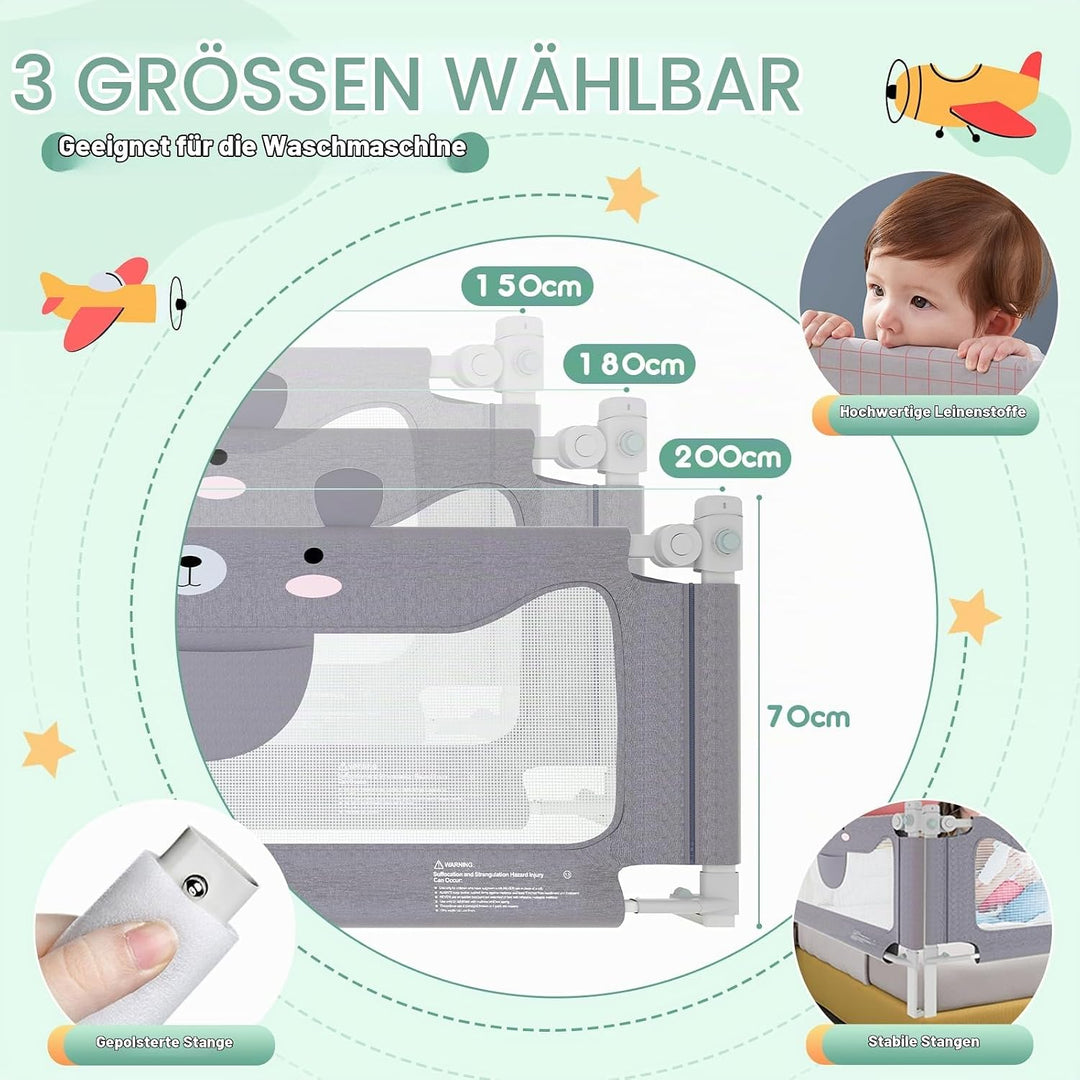 Rausfallschutz Bett,Babybettgitter Rausfallschutz,Höhenverstellbares Baby-Bettgitter & Reise-Bettsch