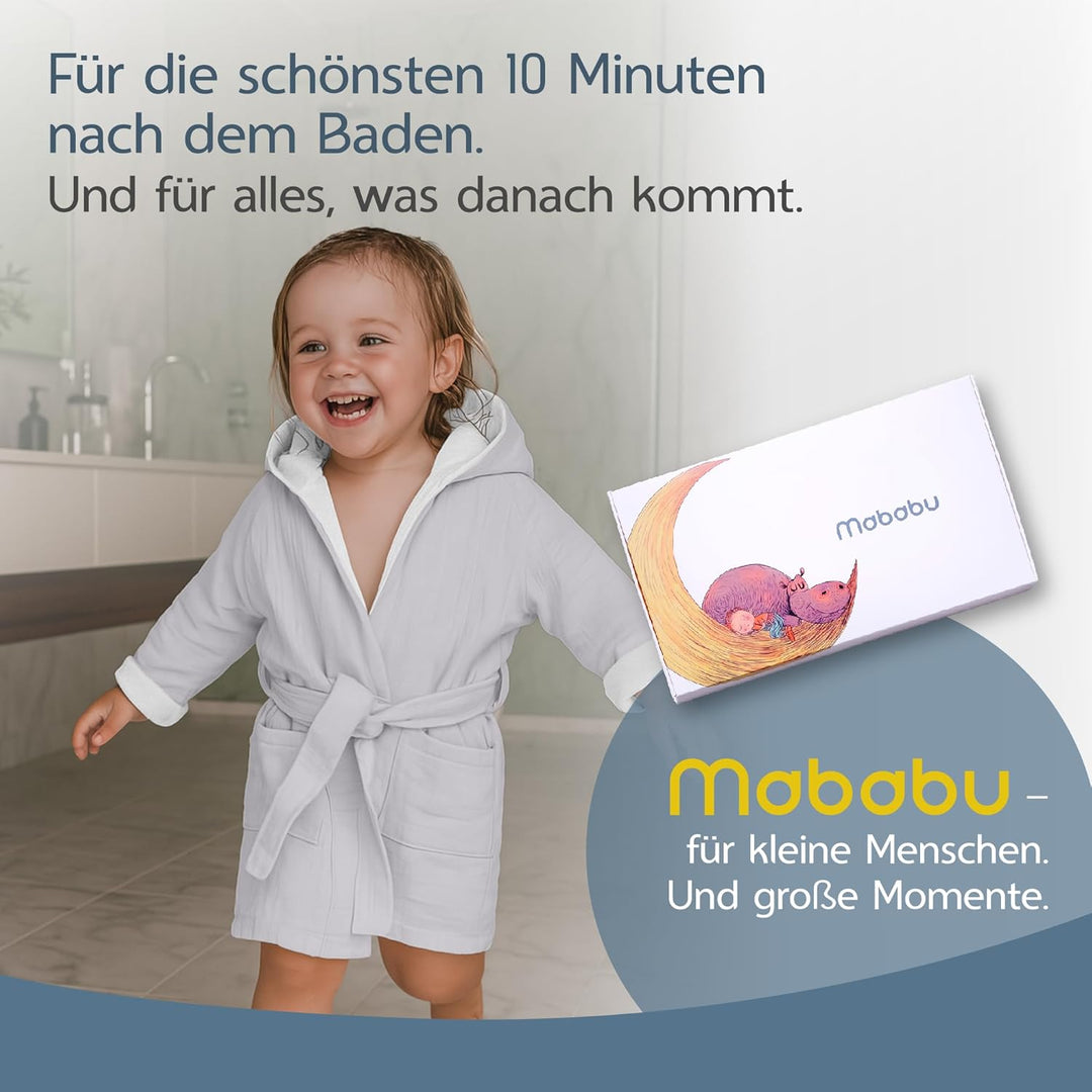 Bademantel Kinder mit Kapuze | 100% Bio-Baumwolle GOTS Zertifiziert | Premium Musselin Kinderbademan