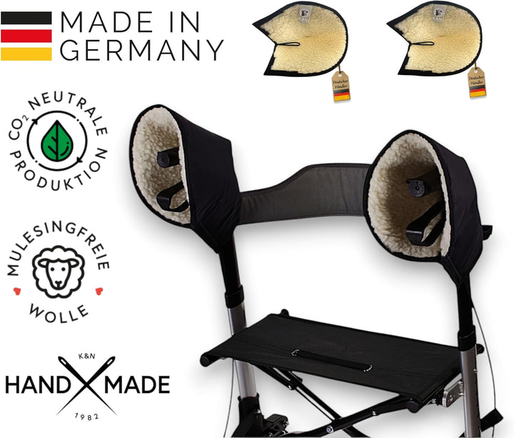 Rollator Handschuhe mit 100% Schurwolle, von FabaCare, Schurwollhandschuhe, extra warme Handwärmer,
