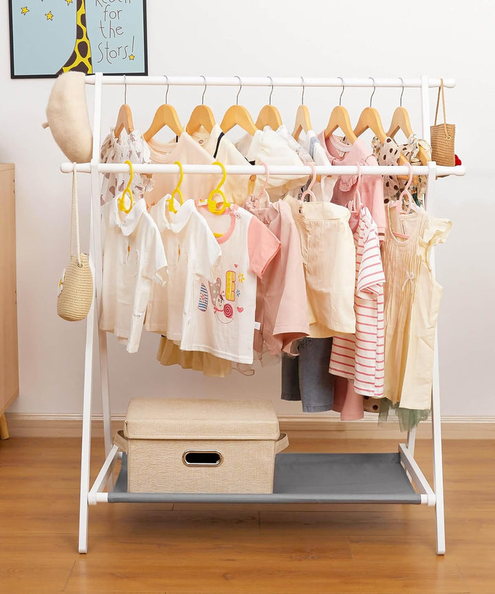 Yorbay Kinder Kleiderständer Bambus Garderobenstände Verstellbarer Doppelstange Kindergarderobe mit