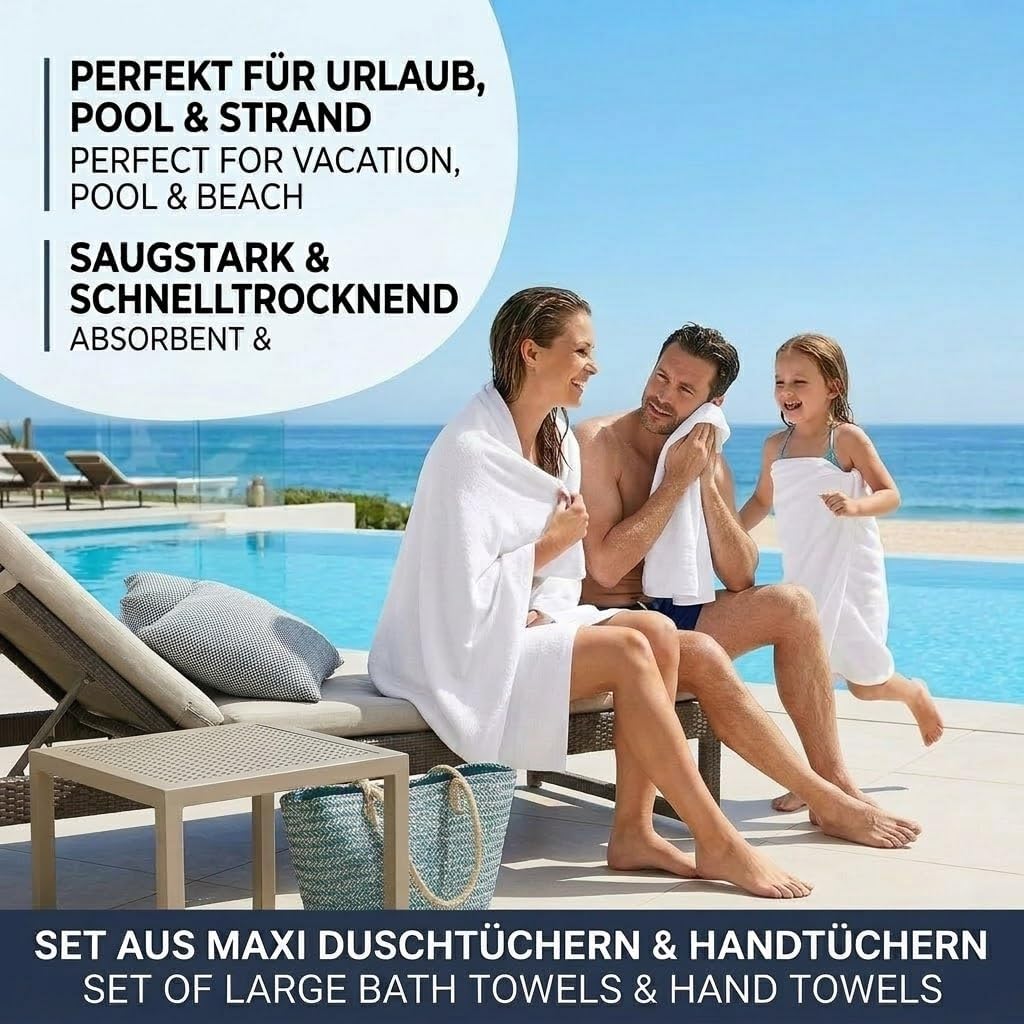 Betz Berlin 6er Set 2X Maxi Duschtuch 100 x 150 cm 4X Handtuch 50 x 100 cm 100% Baumwolle Farbe weis