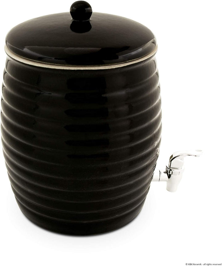 KERAZO Getränkespender, Fass, Rumtopf, Gefäss zur Fermentation von Kombucha inkl. Zapfhahn 6,0L, sch