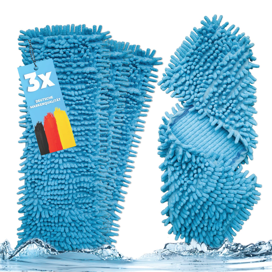 3X Bodenwischer Ersatzbezug - Chenille Wischbezug blau - Wischmopp Chenille aus Mikrofaser für empfi
