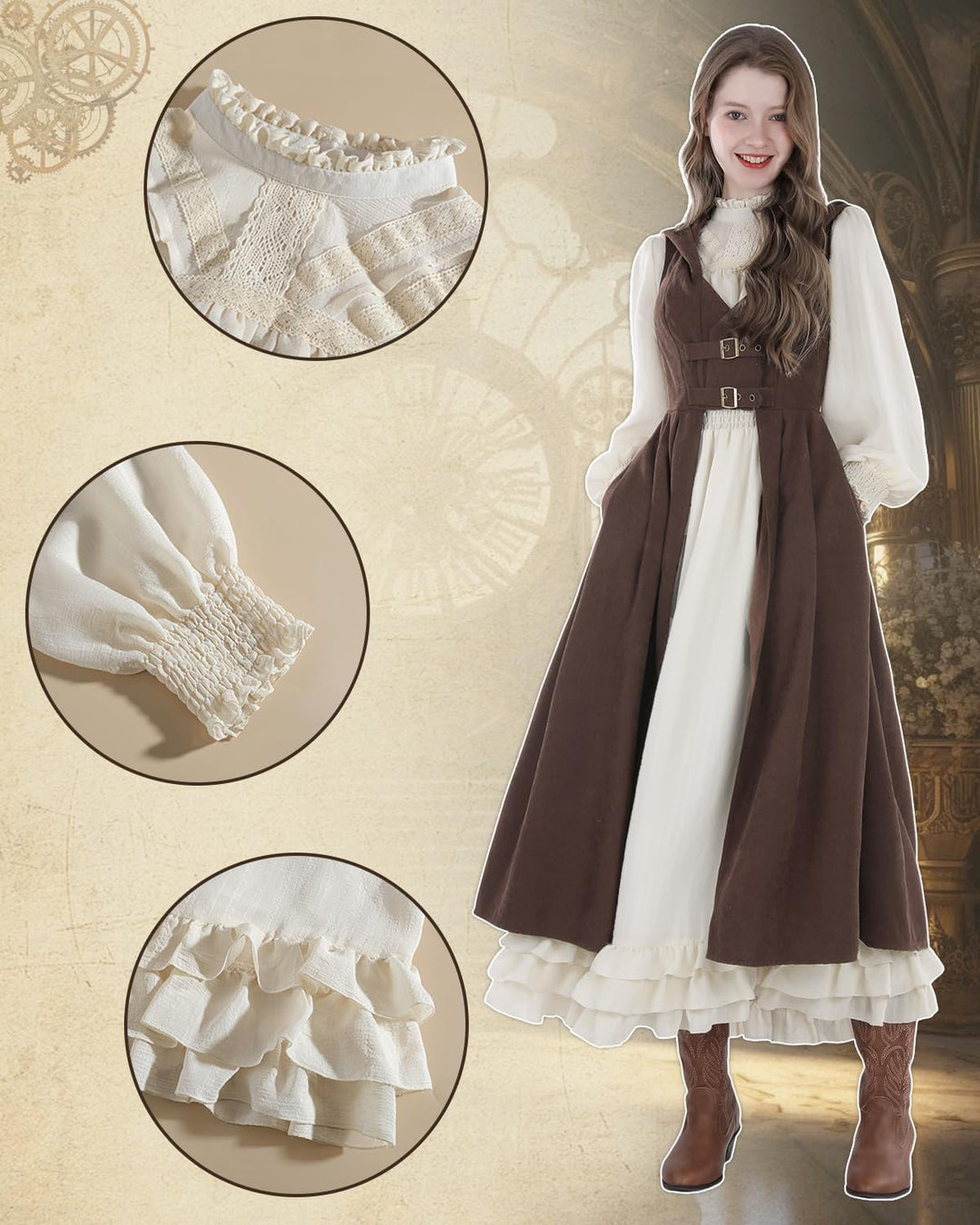 CR ROLECOS Damen Renaissance Korsett Kleid Gothic Piraten Kostüm Mittelalter Korsettumhang Vintage K