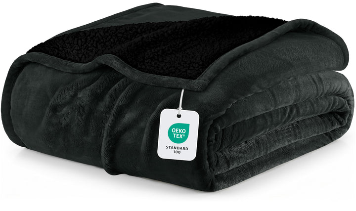 Utopia Bedding Sherpa Decke [Schwarz, 228x228 cm] - 480GSM Thick Warm Plüsch Fleece Wendedecke für B