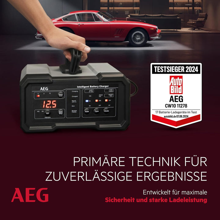 AEG Batterieladegerät CW10 lädt alle 6 V und 12 V Batterien, umfangreicher Sicherungsschutz, mit Lad