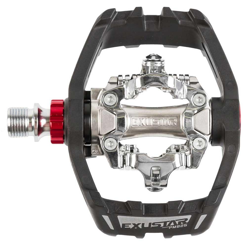 Exustar E-PM825 Kombipedal, Aluminiumkörper, Crmo Achse, Mit Industriekugellager, schwarz/Silber