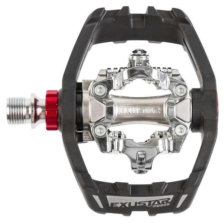 Exustar E-PM825 Kombipedal, Aluminiumkörper, Crmo Achse, Mit Industriekugellager, schwarz/Silber