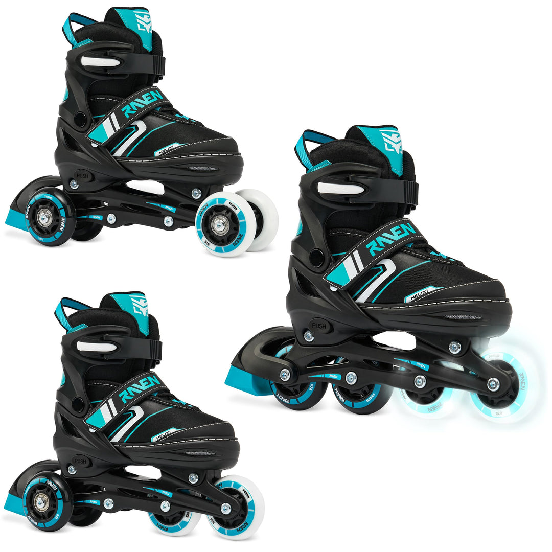 RAVEN Verstellbare 3in1 Inlineskates-Rollschuhe-Triskates Helixi Black/Mint 34-37 (21cm-23,5cm) Heli