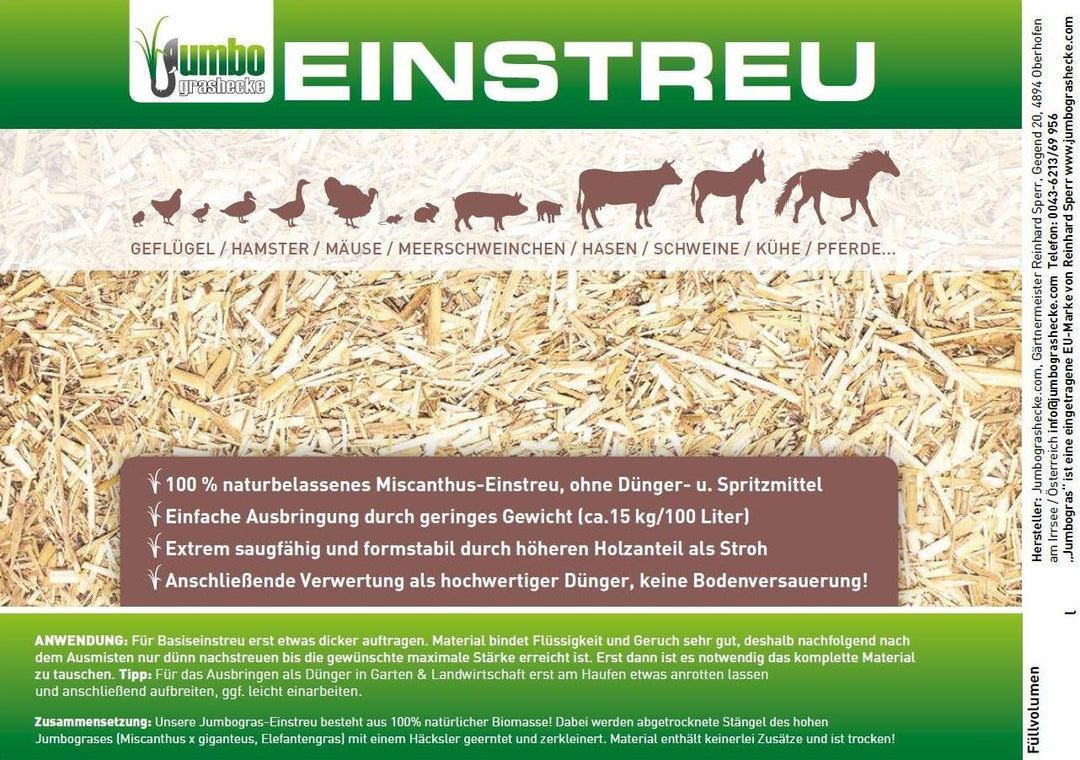 Jumbogras® Kleintier-Einstreu aus Miscanthus/Elefantengras/Chinagras-Häcksel, extrem saugfähige Häck
