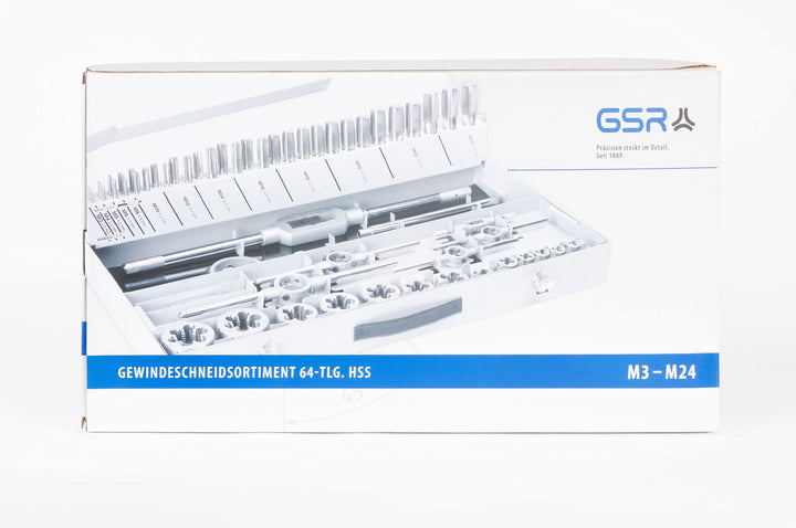 GSR PROFI Gewindeschneidsatz M3-M24, 64-teilig, HSSG Bohrer Set, Mit Vor- Mittel- & Fertigschneider,