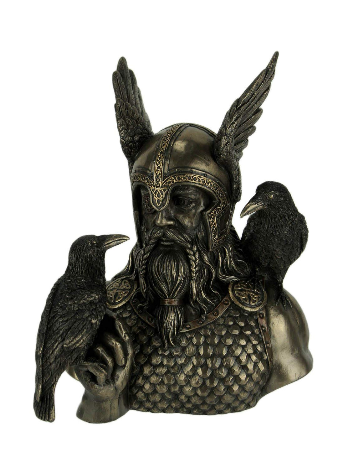 Veronese Design Nordischer Gott Odin in geflügeltem Helm mit Raben Statue