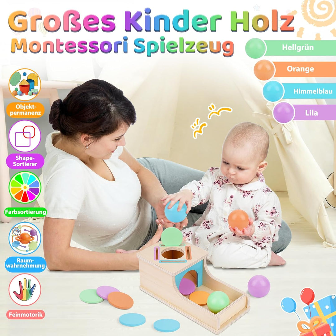 FCSONU Kinder Montessori Spielzeug ab 1 2 3 Jahre Jungen Mädchen, Holz Objektpermanenz Box Kugelbahn