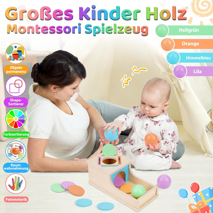 FCSONU Kinder Montessori Spielzeug ab 1 2 3 Jahre Jungen Mädchen, Holz Objektpermanenz Box Kugelbahn