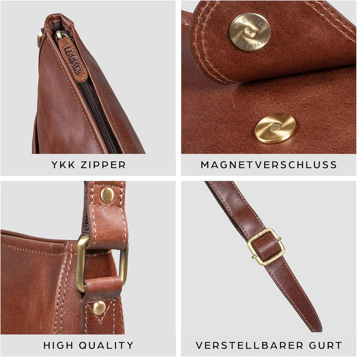 LEABAGS Leder Handtasche Damen I Premium Echtleder Umhängetasche I Damen Schultertasche I Damentasch