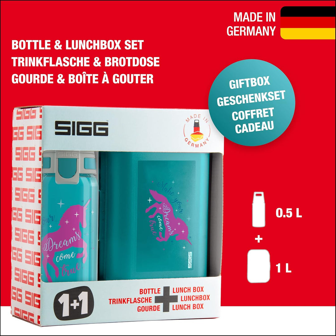 SIGG - Trinkflasche Kinder 0,5L & Brotdose 1L - Viva Lunchbox Set Football Tag - Federleicht - Spülm