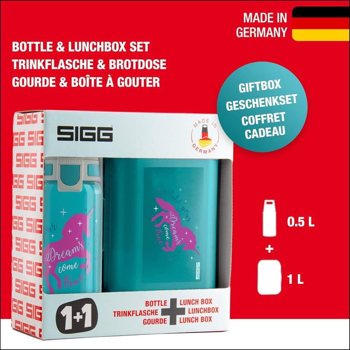SIGG - Trinkflasche Kinder 0,5L & Brotdose 1L - Viva Lunchbox Set Football Tag - Federleicht - Spülm