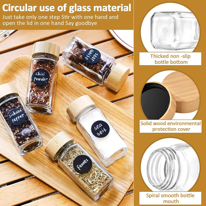 Gewürzgläser 24 Stück Set mit Gewürzetiketten,Quadratische 120 ml Gewürzdosen mit Trichter,Streueins