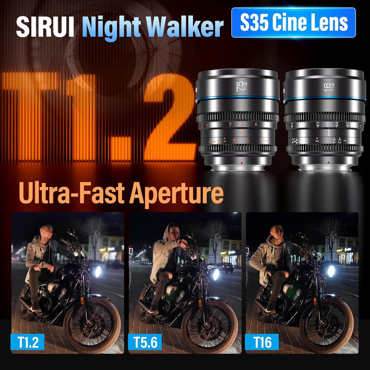 SIRUI Night Walker 2er-Set Manuelles Kinoobjektiv 16mm & 75mm T1,2 für Canon RF-Mount, S35 Prime Set
