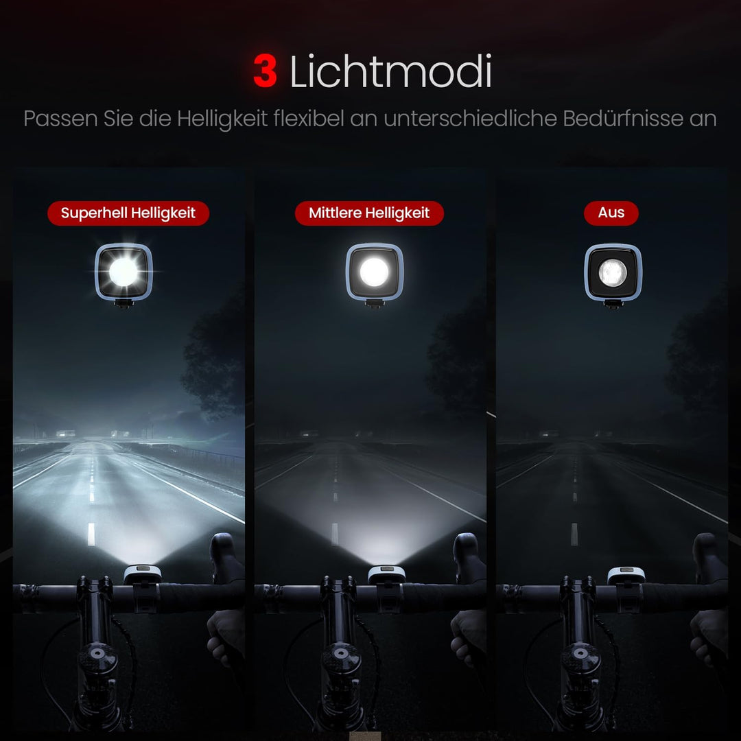 OnMeto Fahrradlicht vorne, IPX5 Wasserdicht Frontfahrrad Lampe Fahrrad licht，USB Type-C Wiederauflad