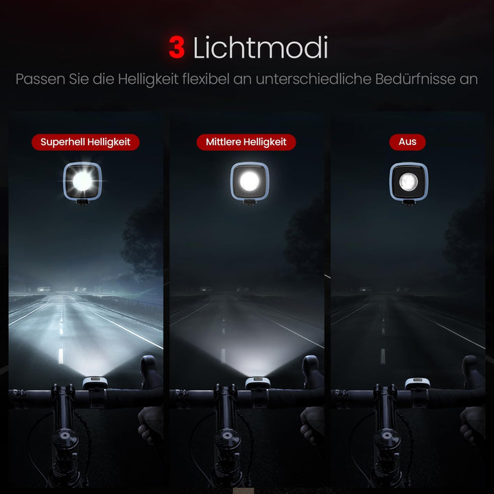 OnMeto Fahrradlicht vorne, IPX5 Wasserdicht Frontfahrrad Lampe Fahrrad licht，USB Type-C Wiederauflad