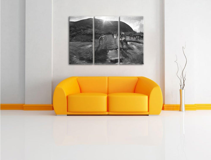 Pixxprint Wildpferde auf Wiese als Leinwandbild/Grösse: 3 Teilig (120x80) cm/Wandbild/Kunstdruck/fer