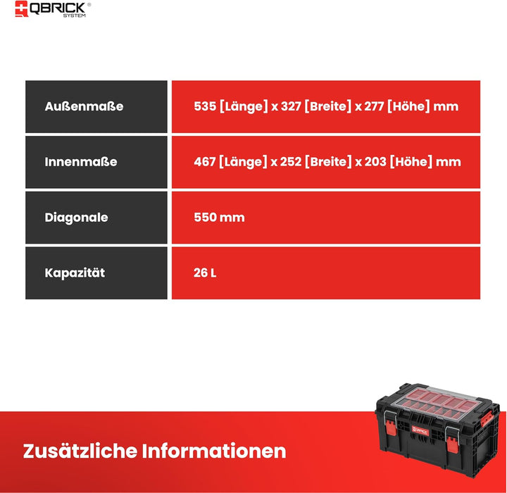 Qbrick System Werkzeugkoffer Prime Toolbox 250 Expert Black Werkzeugkasten mit 7 Behälter Robust IP6