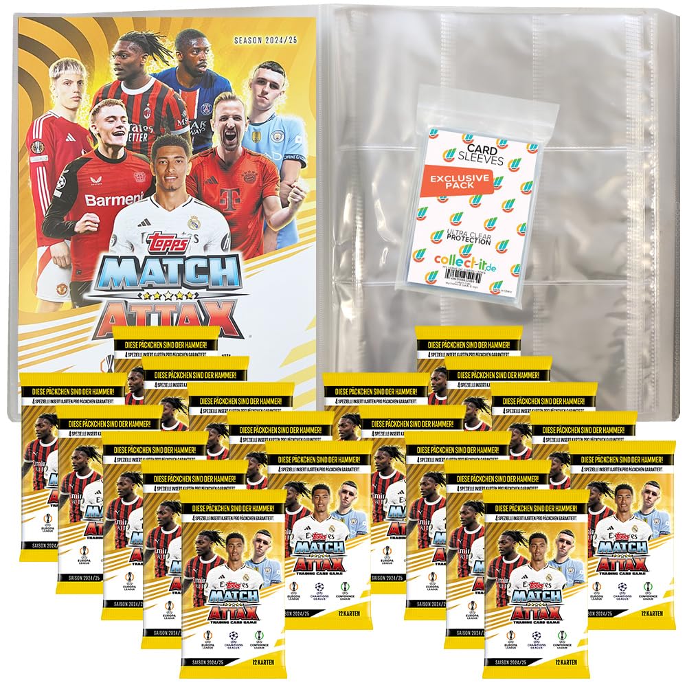 Bundle mit Match Attax CL 2024/25 - Trading Cards + Exklusive Collect-it Hüllen (1 Leere Sammelmappe
