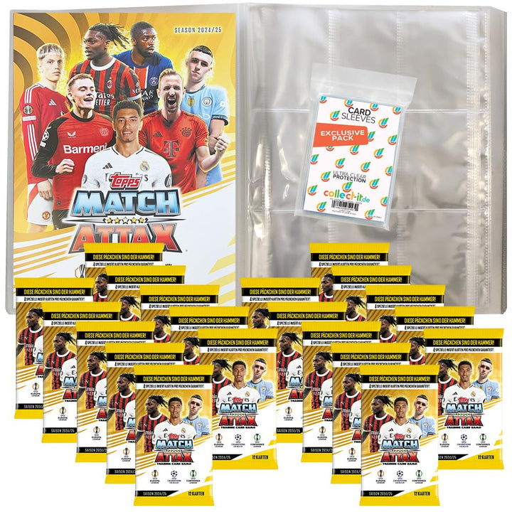 Bundle mit Match Attax CL 2024/25 - Trading Cards + Exklusive Collect-it Hüllen (1 Leere Sammelmappe