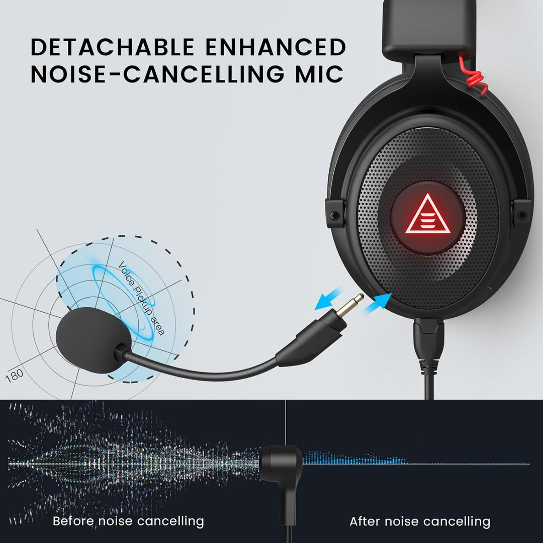 EKSA Gaming Headset, 7.1 Surround Sound PC Headset mit Noise Cancelling Mikrofon, USB & 3,5 mm Audio