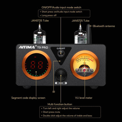 AIYIMA T9PRO JAN5725 Vakuumröhrenverstärker 100Wx2 TPA3250 Stereo-USB-DAC-Verstärker QCC3031 Bluetoo