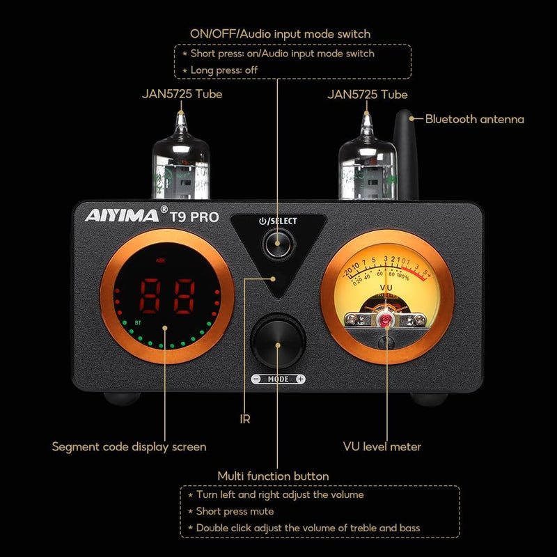 AIYIMA T9PRO JAN5725 Vakuumröhrenverstärker 100Wx2 TPA3250 Stereo-USB-DAC-Verstärker QCC3031 Bluetoo