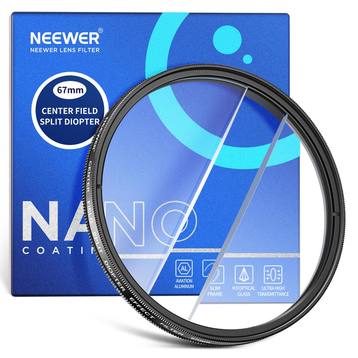 NEEWER 67mm Mittelfeld Geteilte Dioptrien Effektfilter, Kamera Linearprisma K9 optischer Glasfilter