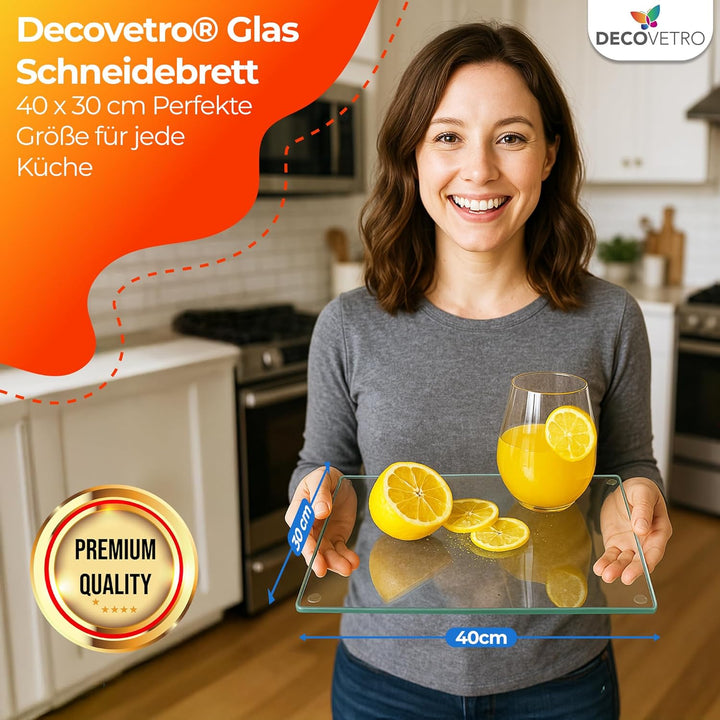 Decovetro® Schneidebrett Glas | 40 x 30 cm | Glass Cutting Board | Hygienisches und robustes Glassch